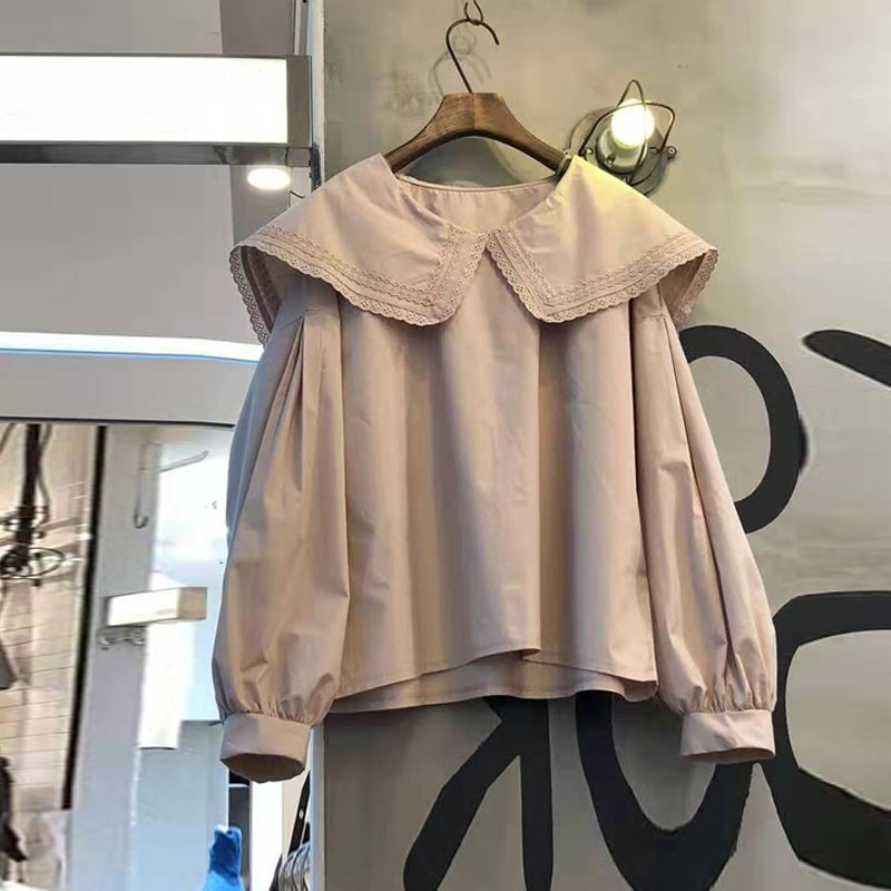 Women'S Loose Lace Stitching Bottoming Long-Sleeved Shirt
