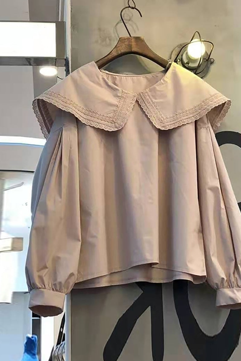 Women'S Loose Lace Stitching Bottoming Long-Sleeved Shirt