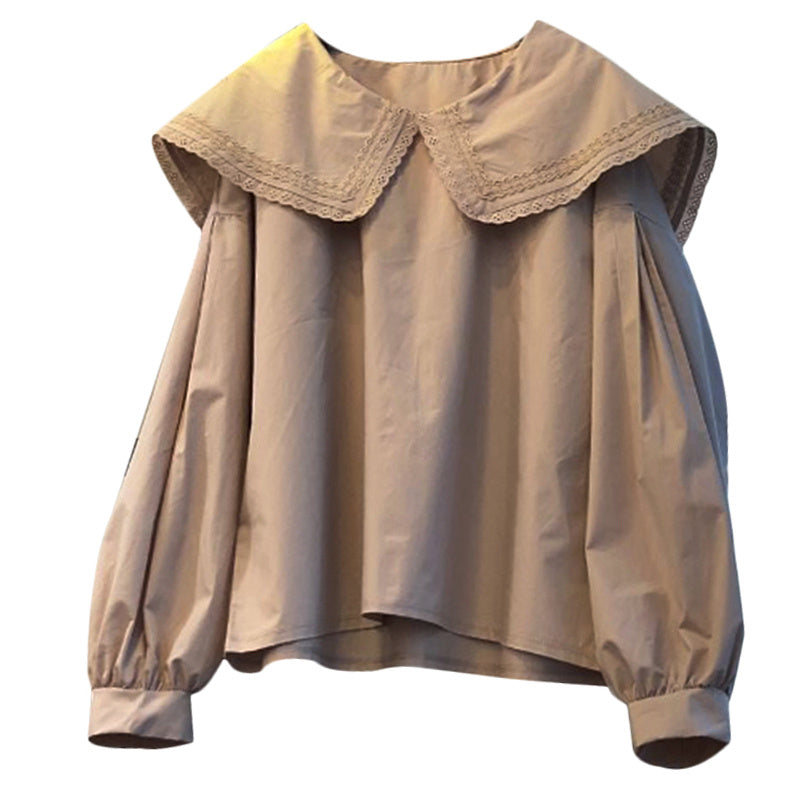 Women'S Loose Lace Stitching Bottoming Long-Sleeved Shirt