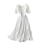 Women White Dress Summer Elegant V-neck Single-breasted