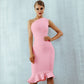 Women's Off-The-Shoulder Fishtail Bandage Dress With Diagonal Shoulder