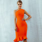 Women's Off-The-Shoulder Fishtail Bandage Dress With Diagonal Shoulder