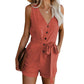 Combinaison bustier à col en V avec ceinture boutonnée 