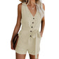 Combinaison bustier à col en V avec ceinture boutonnée 