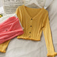 Sweet Wind Single Breasted Wooden Ear Edge Cardigan Long Sleeves
