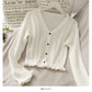 Sweet Wind Single Breasted Wooden Ear Edge Cardigan Long Sleeves