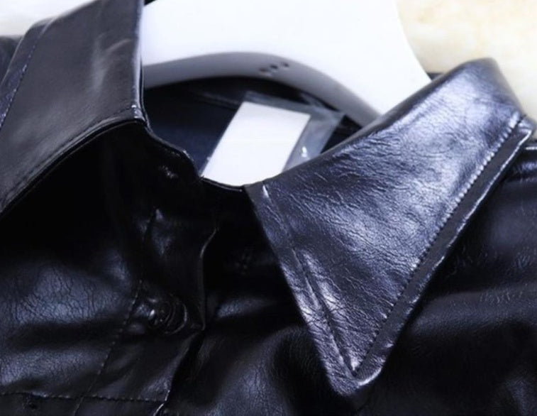 Spring New Stand Collar Bubble Sleeve Short Handsome Small Leather Dress  Sequin Suspender Dress Suit Women