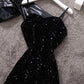 Spring New Stand Collar Bubble Sleeve Short Handsome Small Leather Dress  Sequin Suspender Dress Suit Women