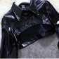 Spring New Stand Collar Bubble Sleeve Short Handsome Small Leather Dress  Sequin Suspender Dress Suit Women