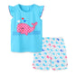 Ensemble t-shirt à manches courtes pour fille, motif dessin animé, col rond, en coton tricoté