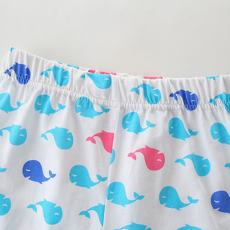 Ensemble t-shirt à manches courtes pour fille, motif dessin animé, col rond, en coton tricoté