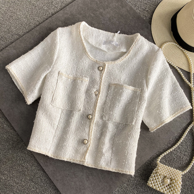 Women'S Short-Sleeved Jacket Korean Style Loose Retro Hong Kong Flavor Wild