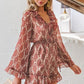 New style holiday one-piece Ruffle Print Long Sleeve V-neck Jumpsuit