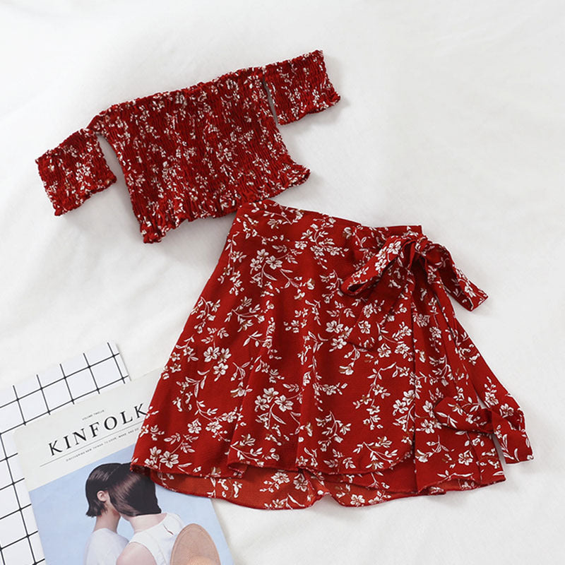 Cropped Top Irregular Trendy Lace Floral Skirt Suit