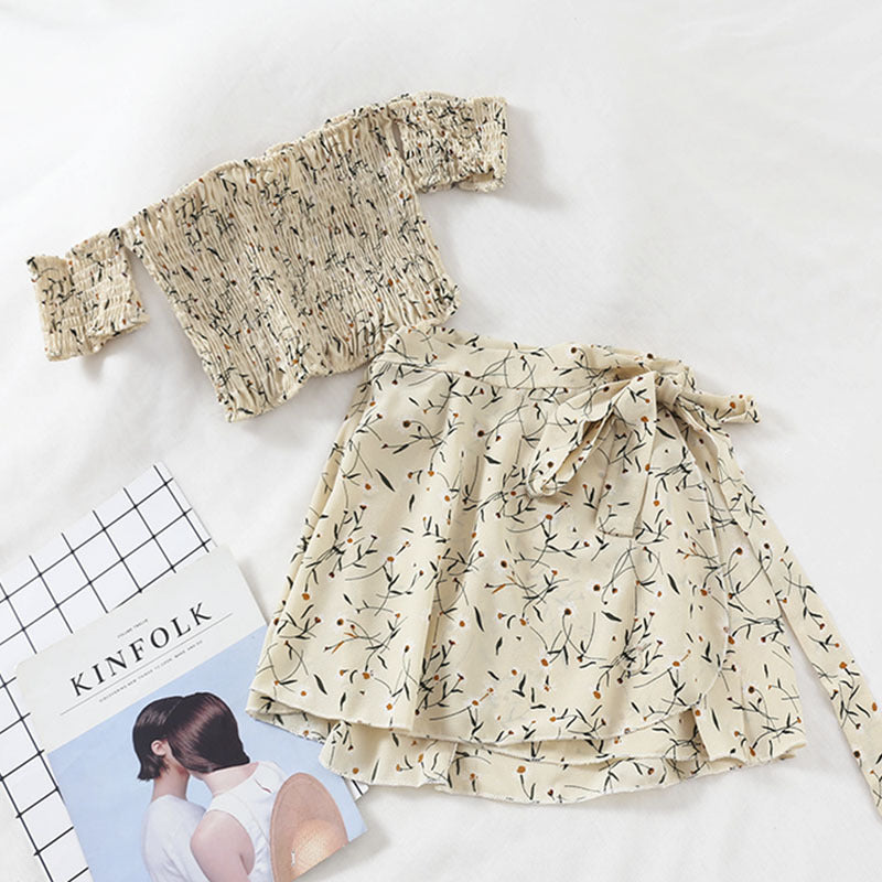 Cropped Top Irregular Trendy Lace Floral Skirt Suit