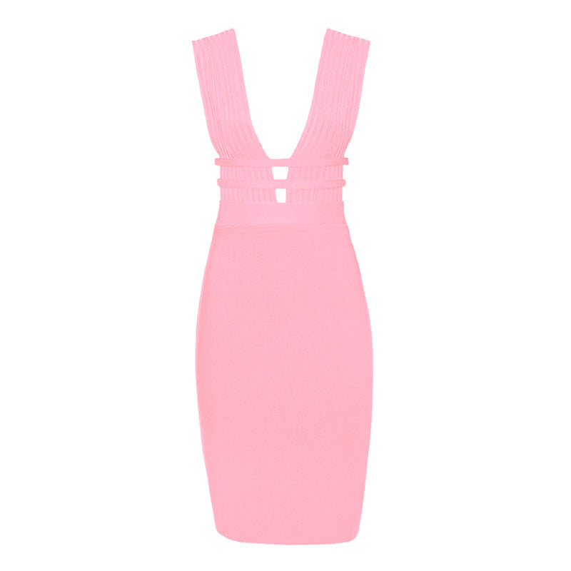 Robe de soirée bandage sans manches à décolleté plongeant en V pour femme ANICAMA