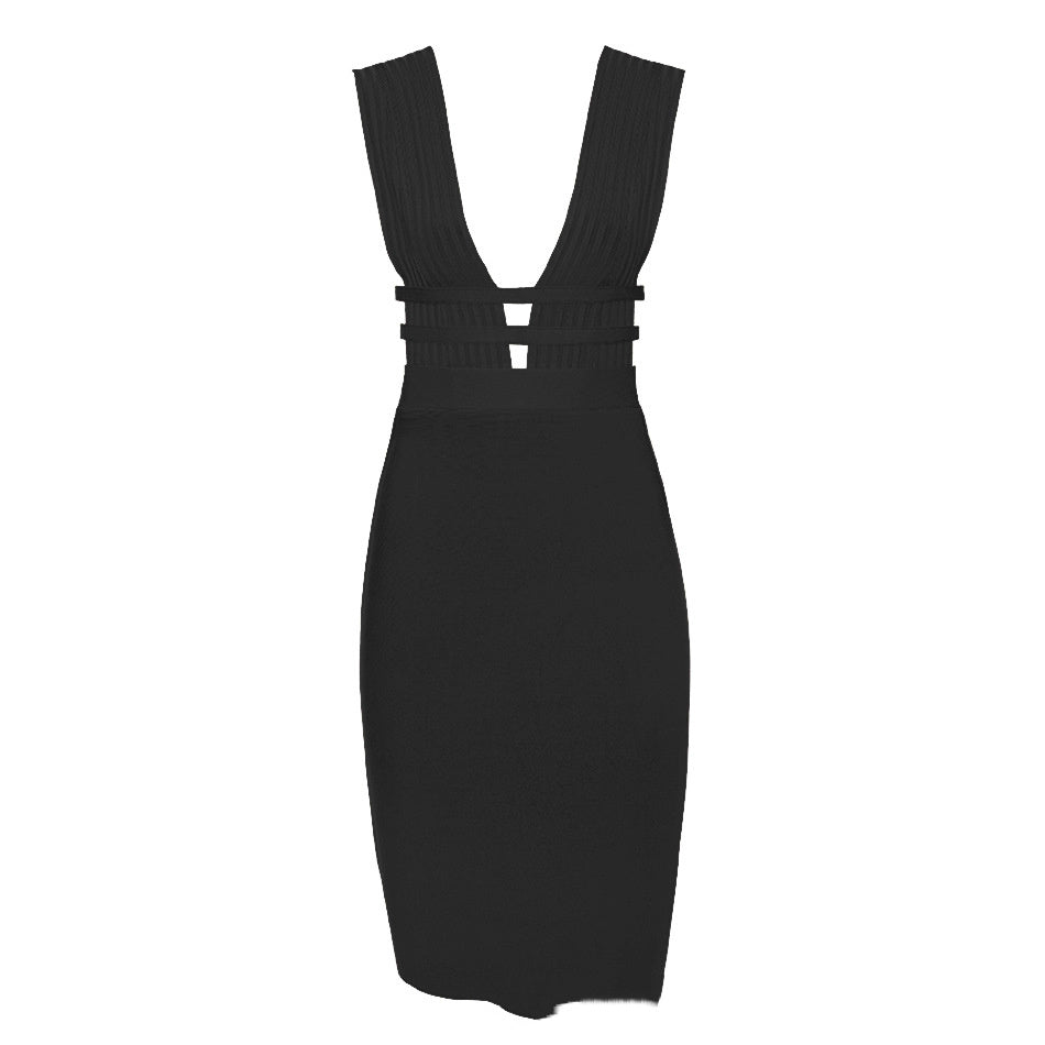 Robe de soirée bandage sans manches à décolleté plongeant en V pour femme ANICAMA