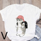 Personalized Cartoon Polite Cat Print Fashion Girlfriend Couple T-Shirt