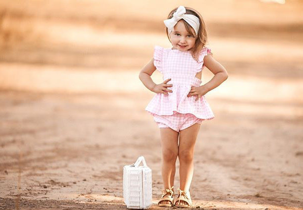 Ensemble deux pièces jupe-short à carreaux en dentelle pour enfant