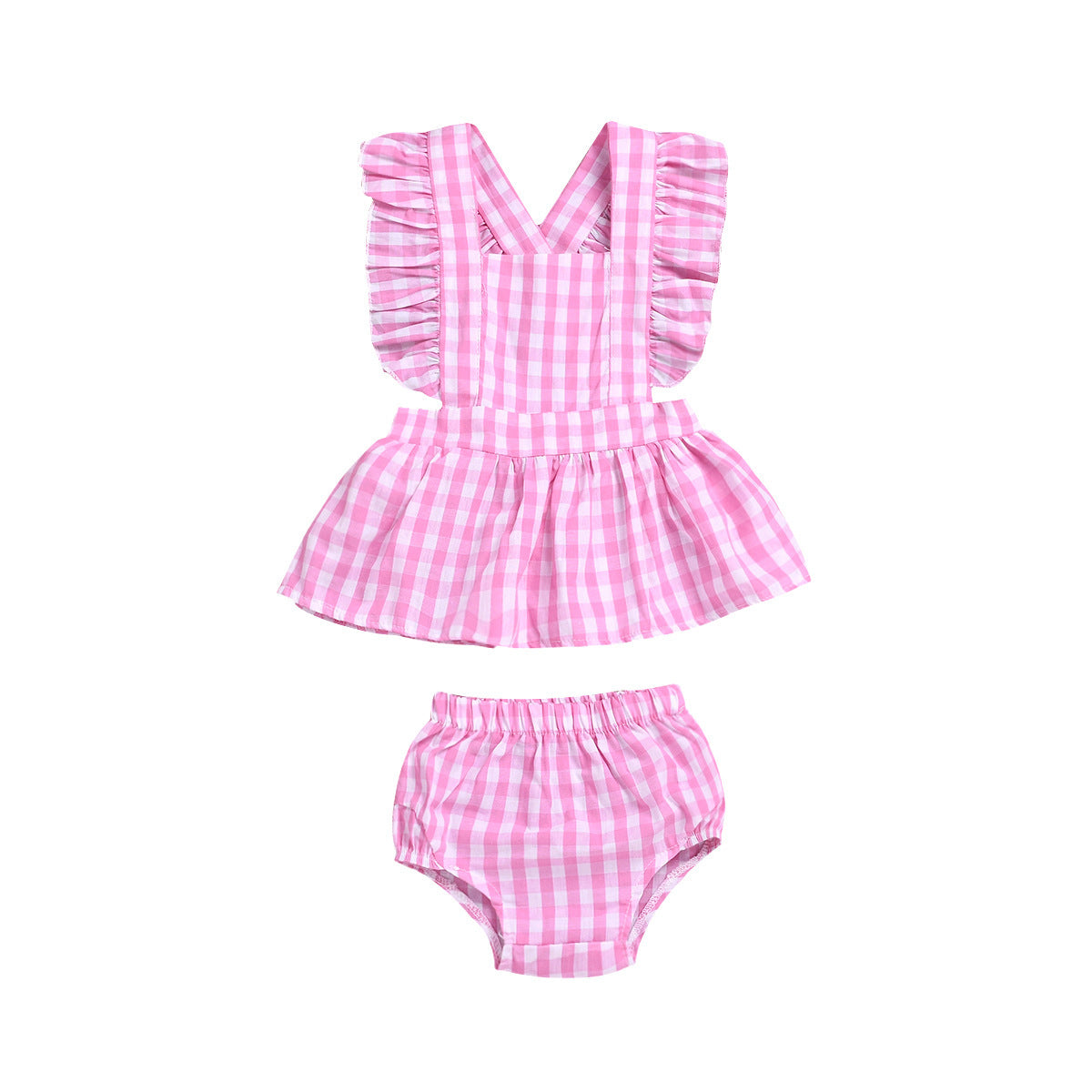 Children'S Lace Plaid Skirt  Shorts Two-Piece Suit
