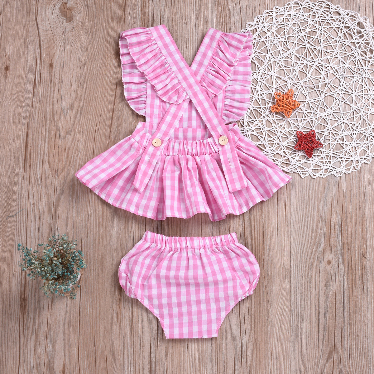 Children'S Lace Plaid Skirt  Shorts Two-Piece Suit
