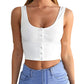 Slim Ladies Button-Embellished Ribbed Umbilical Short Vest Top