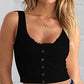 Slim Ladies Button-Embellished Ribbed Umbilical Short Vest Top