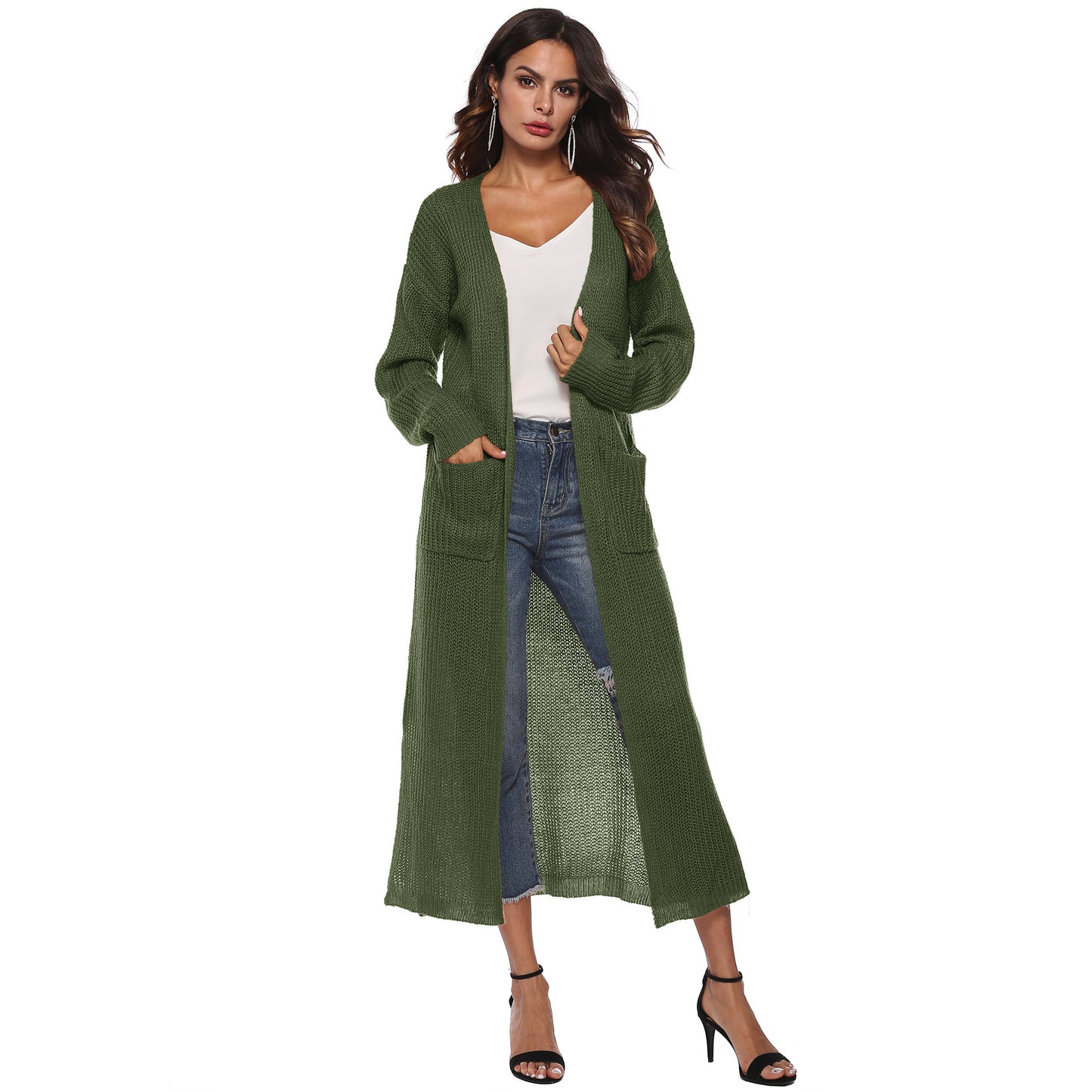 Cardigan femme avec grandes poches, cardigan long et fin