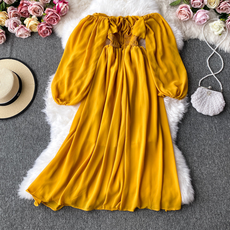 Beach Skirt Super Fairy Skirt Seaside Vacation One-Shoulder Off-The-Shoulder Dress