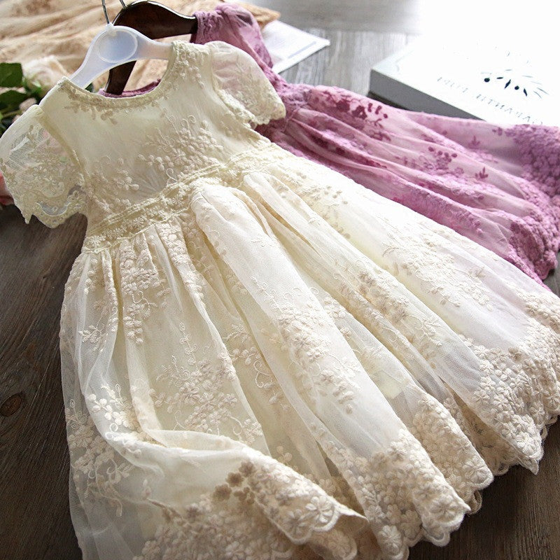 Robe décontractée en maille brodée en forme de feuille de lotus à manches courtes, couleur unie