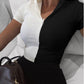 New Black And White Stitching Slim Short-Sleeved Top