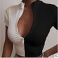 New Black And White Stitching Slim Short-Sleeved Top