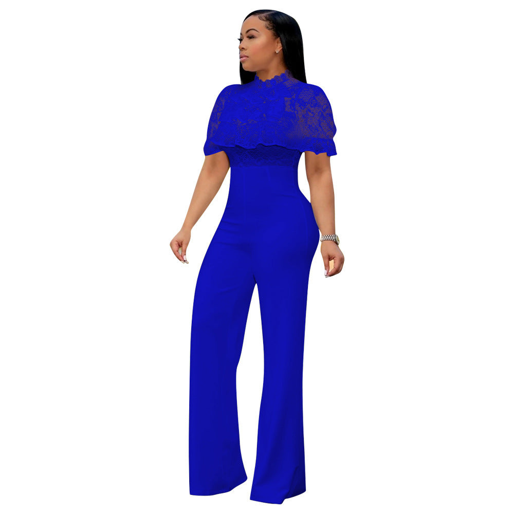 Lace High Waist Solid Color Jumpsuit