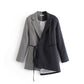 Stitching Asymmetric Casual Top With Lace-Up Slim Mid-Length Blazer
