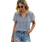 Printed Lotus Leaf Sleeves V Neck Floral Blouse With Short Sleeves