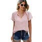 Printed Lotus Leaf Sleeves V Neck Floral Blouse With Short Sleeves