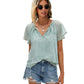 Printed Lotus Leaf Sleeves V Neck Floral Blouse With Short Sleeves