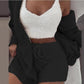 Ensemble pyjama décontracté et sexy pour femme, tenue d'hiver, doux et chaud, manches longues, nombril exposé, gilet et short