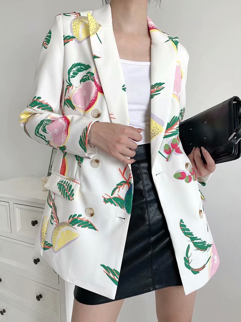 European And American Women'S Autumn New Fruit Print Suit Jacket