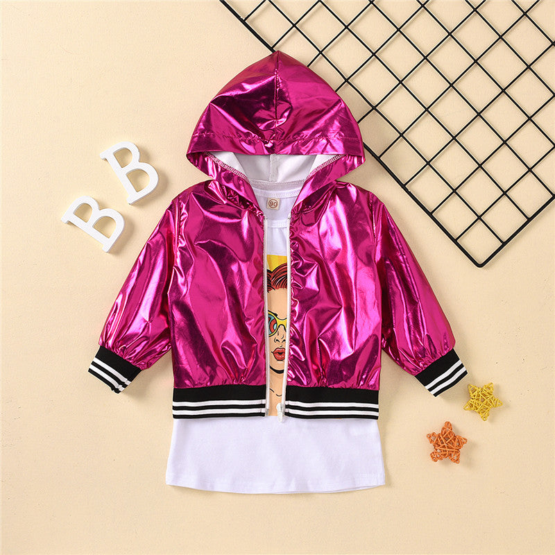 Veste à capuche en organza transparent et jupe à imprimé dessin animé