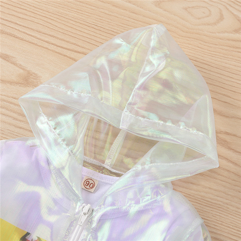 Veste à capuche en organza transparent et jupe à imprimé dessin animé