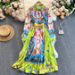 Bohemian Vintage Print High Sense Dress Lapel
