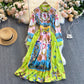 Bohemian Vintage Print High Sense Dress Lapel