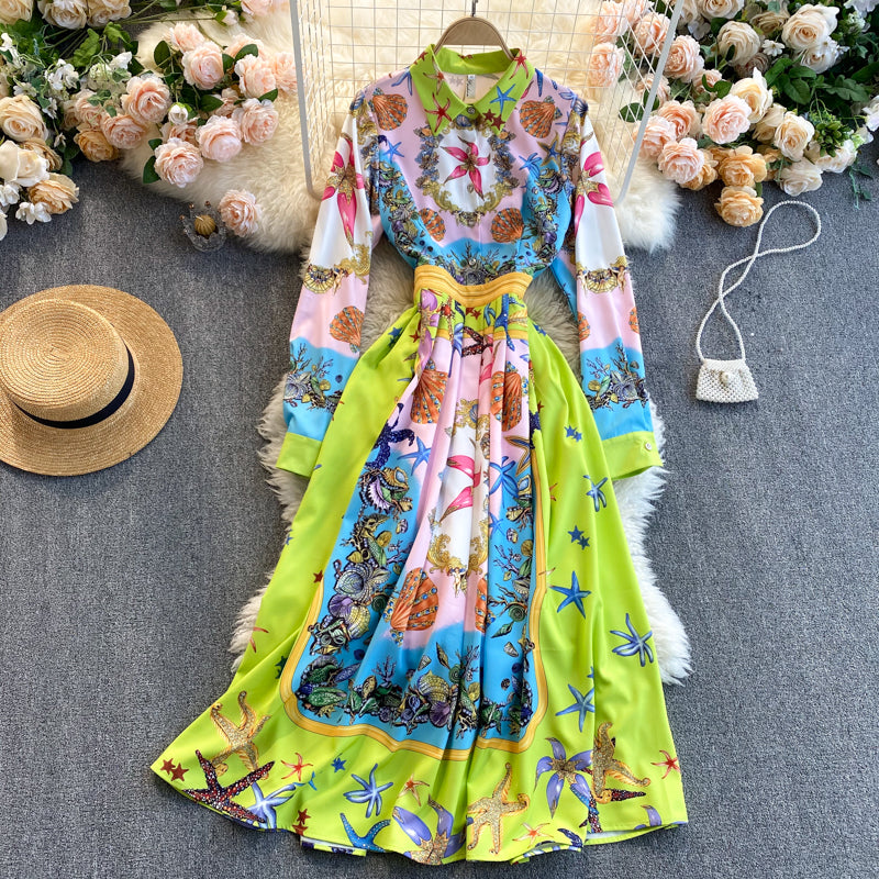 Bohemian Vintage Print High Sense Dress Lapel