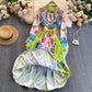 Bohemian Vintage Print High Sense Dress Lapel