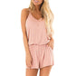 Combinaison short à col en V et poches de couleur unie pour femme