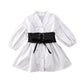 Korean Style Long-sleeved Pure White Girls Lace Bow Tie Dress