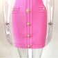 High Waist Skirt V-neck Rivet Button Hip Dress