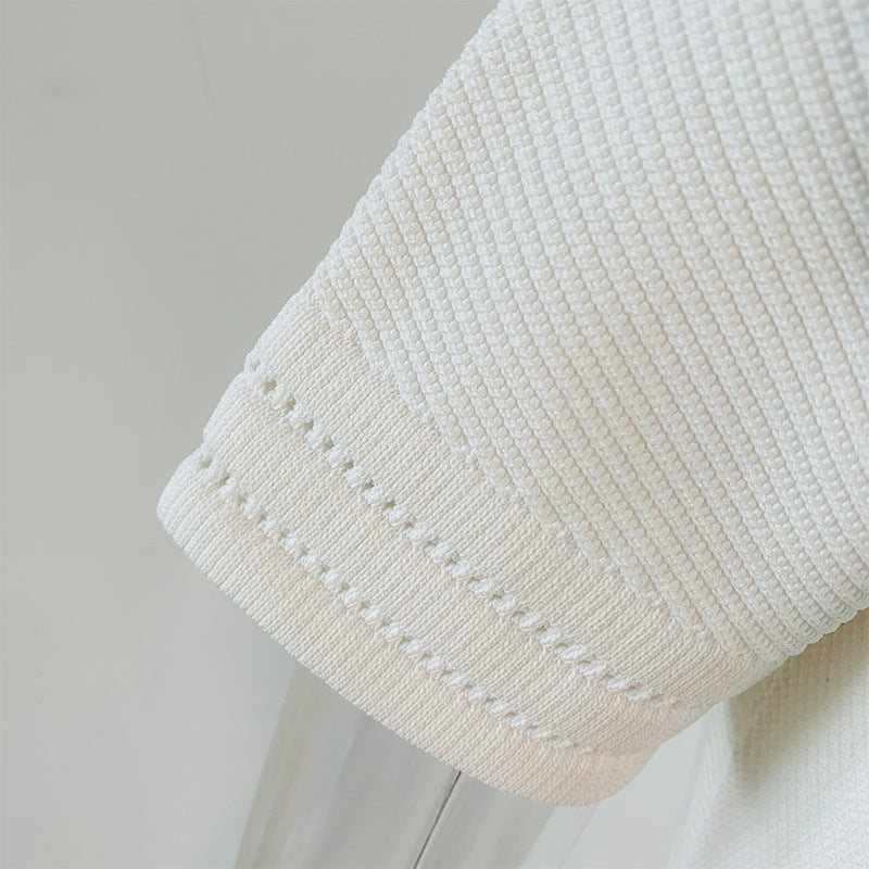 Robe courte blanche moulante taille haute, style décontracté, manches courtes, tricotée, sac d'été, jupe hanche