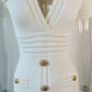 Robe courte blanche moulante taille haute, style décontracté, manches courtes, tricotée, sac d'été, jupe hanche